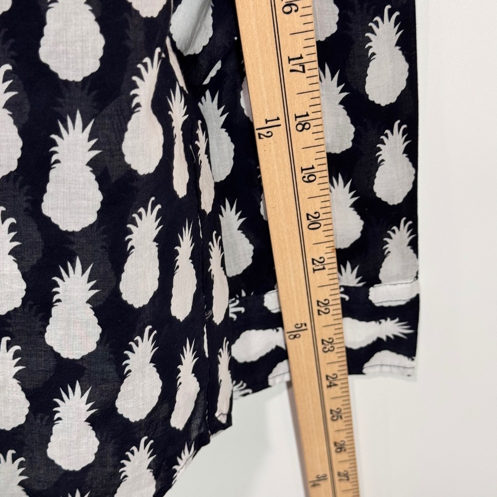 Talbots Button Down Women S Navy Pineapple Print Long Sleeve Cotton Blouse Top - Picture 6 of 9